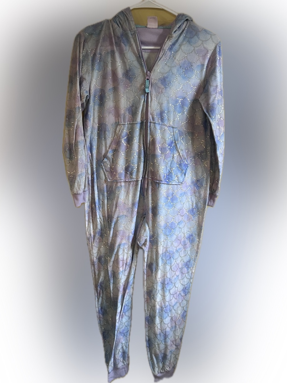 Girls More Than Magic Lavender and Aqua Mermaid Scale Metallic One Piece Pajamas